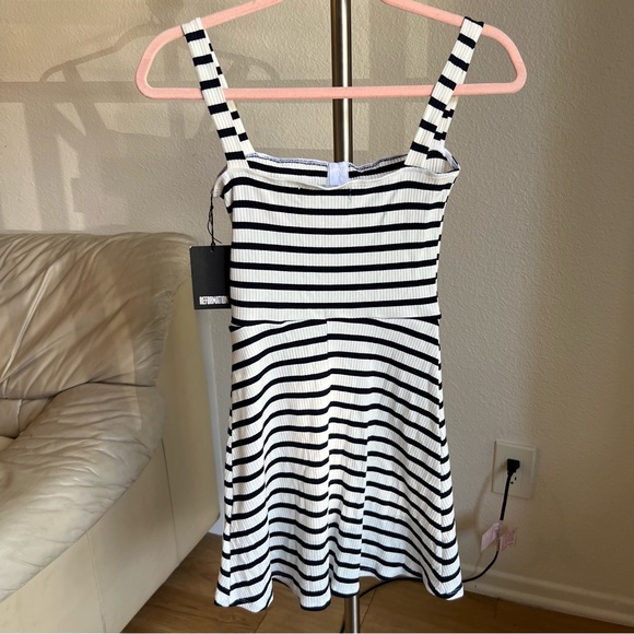 Reformation Nellie striped ribbed mini tank dress white blue XS - Picture 8 of 11
